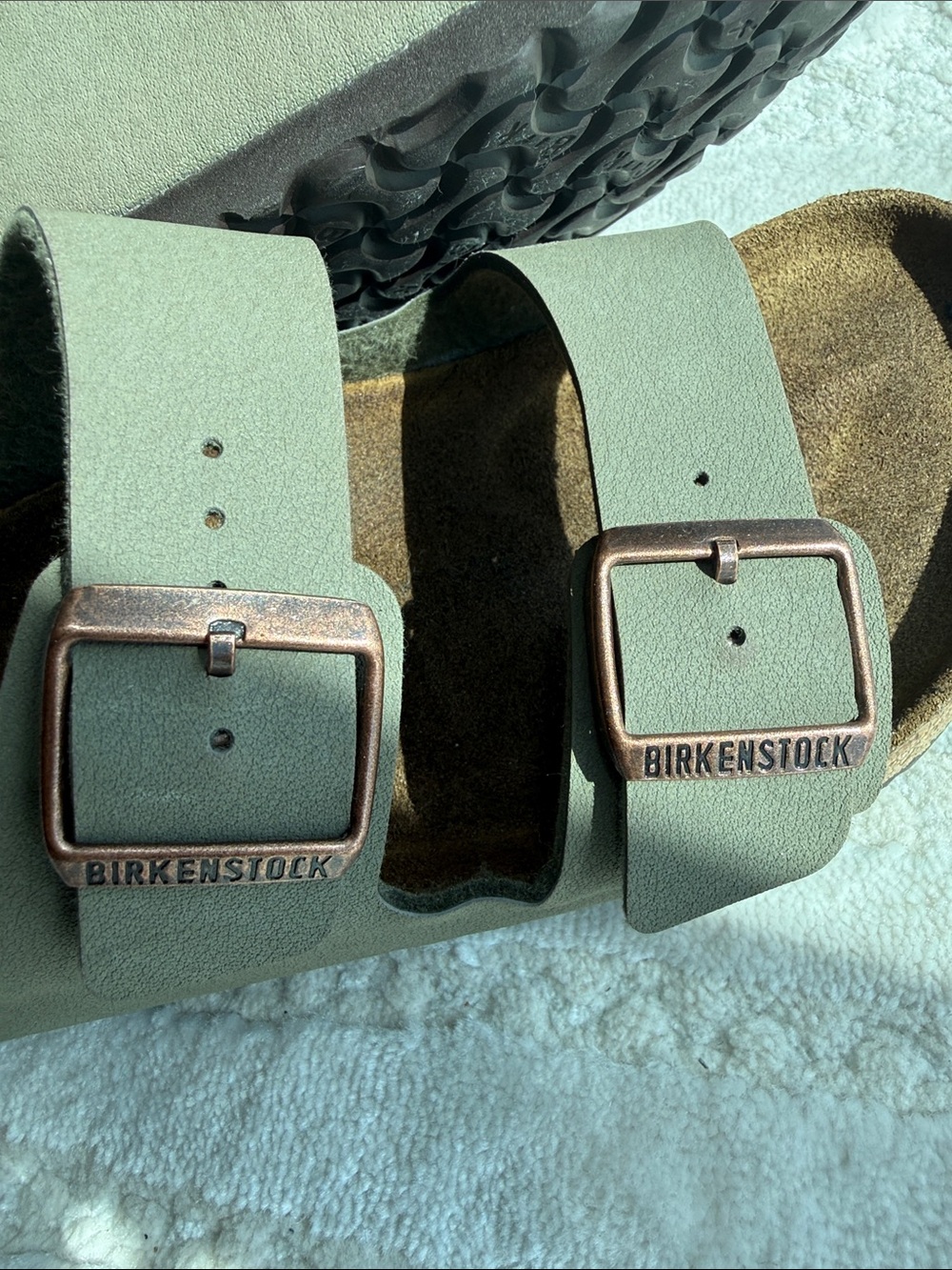 Birkenstock Arizona Two-Strap Sandals in green with Brown Footbed - Picture 4 of 7